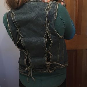 Free People back tie denim vest small